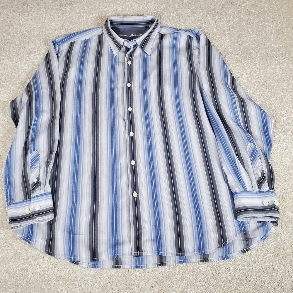 Tommy Bahama Men's Button Up Shirt Size XL Long Sleeves Striped Blue Gray White - Picture 16 of 16